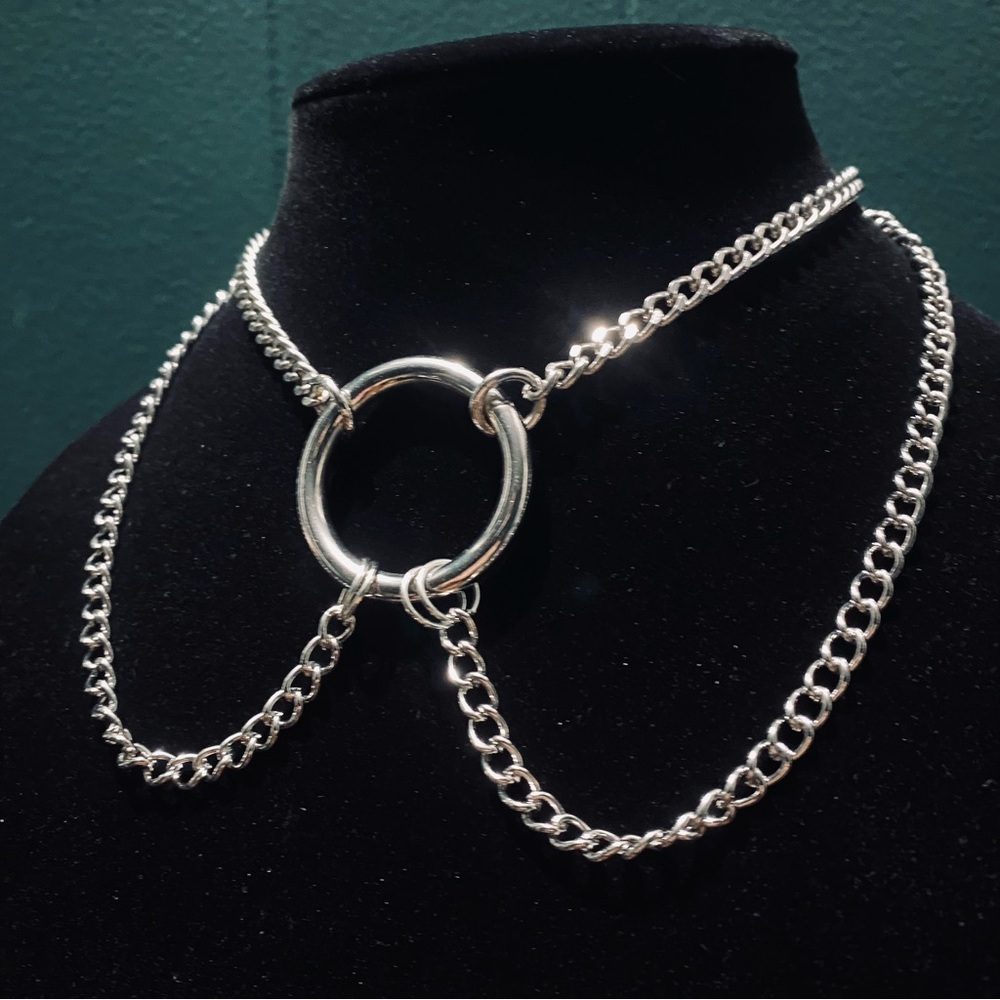 Hand Crafted Silver-Tone O-Ring Layered Chain Necklace